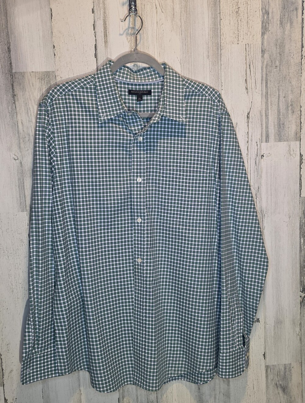 Banana Republic Men’s XL Green Blue Gingham Check Shirt 100% Cotton Preppy